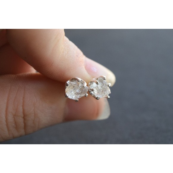raw stone earrings, natural gemstone studs in sterling silver, crystal e… - Picture 2 of 5